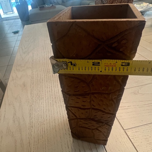 Decorative Brown Textured Wood Vase Pair - Picture 5 of 6